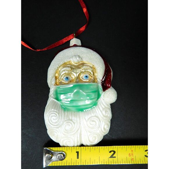 Santa Claus Head Christmas Ornament Wearing Medical Mask 3" - Picture 7 of 8